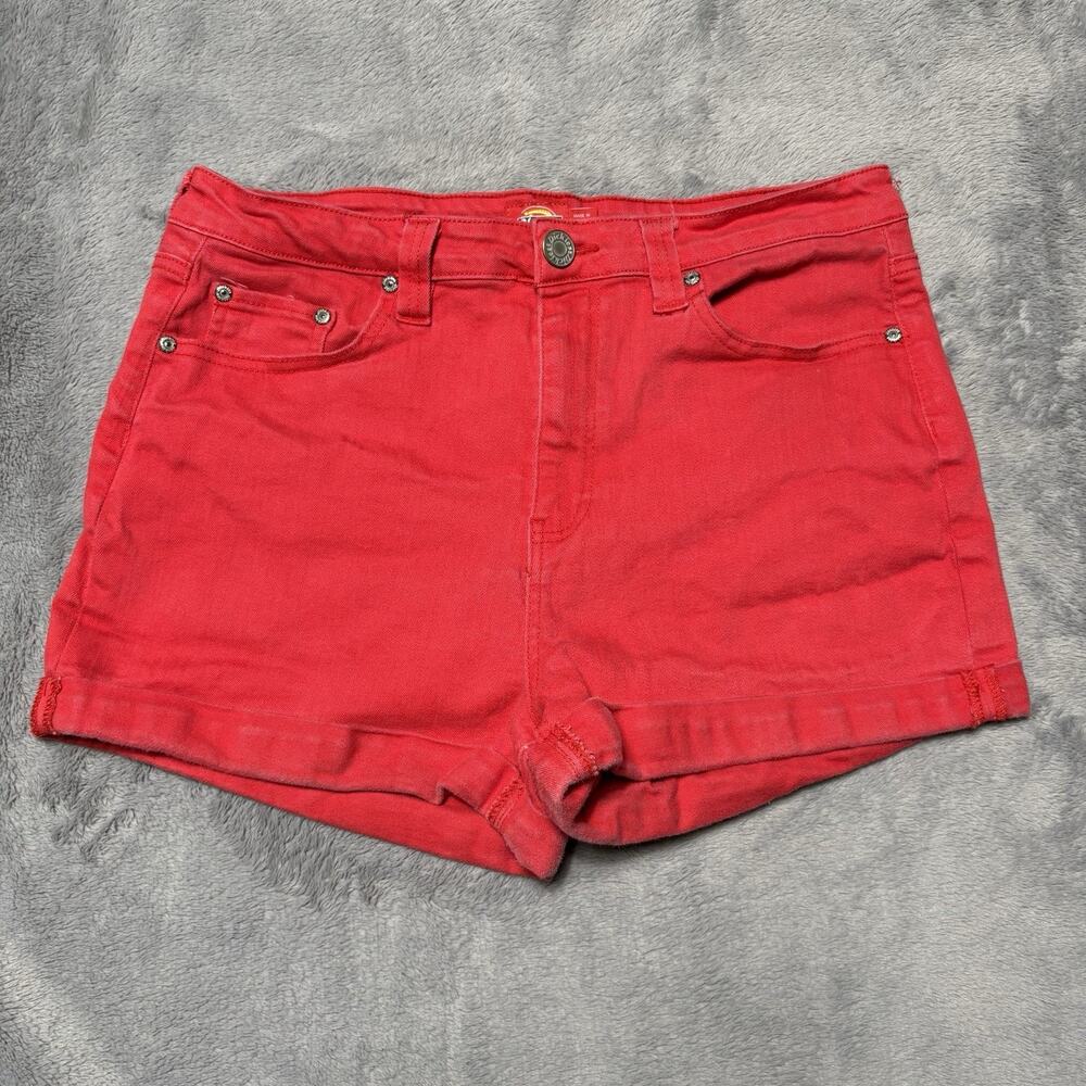 Dickies Womens Red Denim Shorts Size 13/31 High Rise Rolled Cuff Festival Street